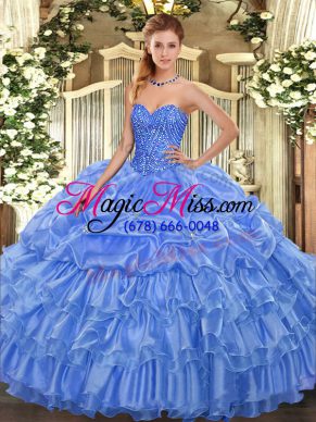 Dynamic Baby Blue Sweetheart Neckline Beading and Ruffled Layers and Pick Ups Sweet 16 Dresses Sleeveless Lace Up