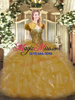 Sexy Sweetheart Sleeveless Lace Up Sweet 16 Quinceanera Dress Gold Organza
