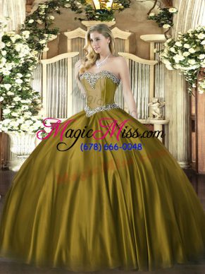 Brown Ball Gowns Beading Sweet 16 Dresses Lace Up Satin Sleeveless Floor Length