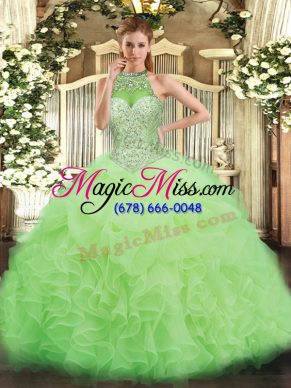 Cheap Yellow Green Sleeveless Organza Lace Up Quinceanera Dresses for Military Ball and Sweet 16 and Quinceanera