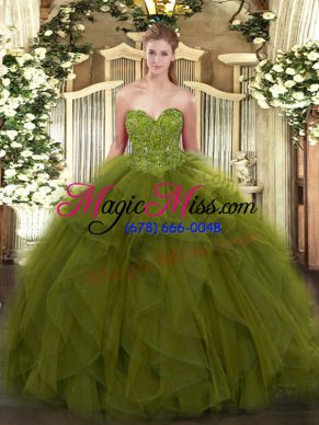 Unique Olive Green Sweetheart Lace Up Beading 15th Birthday Dress Sleeveless