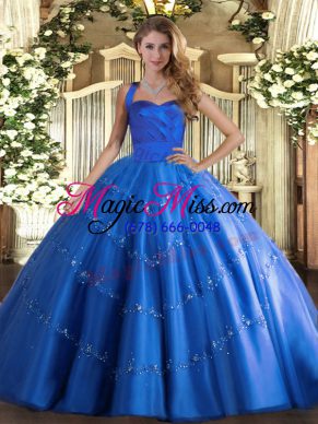 Hot Sale Halter Top Sleeveless Tulle Quinceanera Dresses Appliques Lace Up