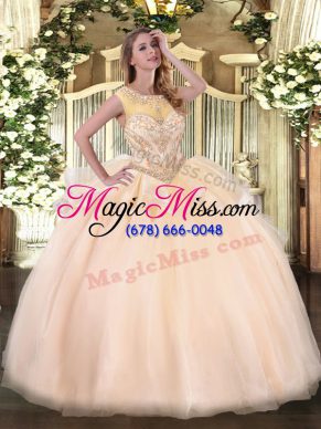 Fantastic Ball Gowns Sweet 16 Quinceanera Dress Peach Scoop Organza Sleeveless Floor Length Zipper