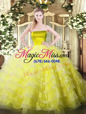 Hot Sale Yellow Sleeveless Tulle Zipper Quinceanera Dress for Military Ball and Sweet 16 and Quinceanera