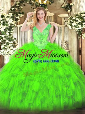 Floor Length Quince Ball Gowns Organza Sleeveless Beading and Ruffles