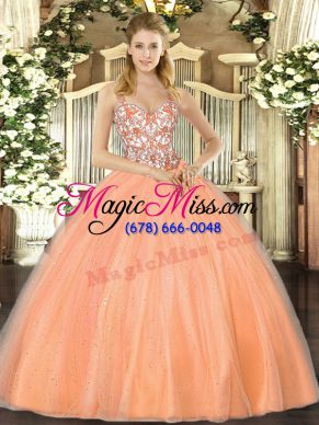 Sleeveless Lace Up Floor Length Beading and Appliques Quinceanera Dress