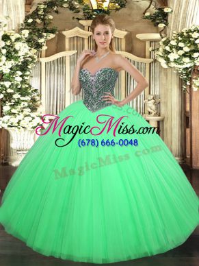 High End Beading Quinceanera Dress Green Lace Up Sleeveless Floor Length