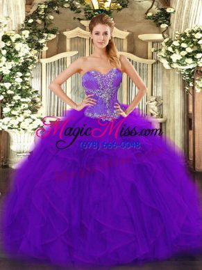 Tulle Sweetheart Sleeveless Lace Up Beading and Ruffles 15 Quinceanera Dress in Purple