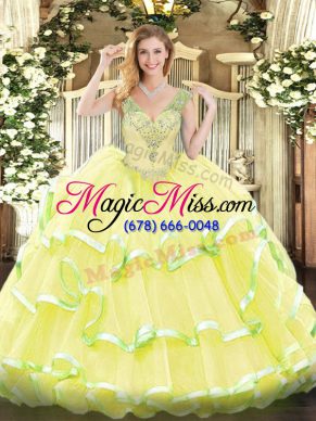 Decent Yellow Sleeveless Organza Lace Up Sweet 16 Dress for Military Ball and Sweet 16 and Quinceanera