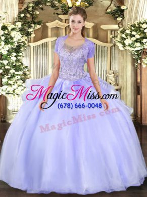 Colorful Ball Gowns Quinceanera Gowns Lavender Scoop Organza and Tulle Sleeveless Floor Length Clasp Handle