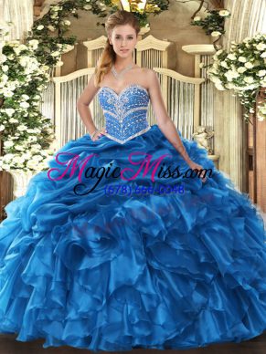 Artistic Sweetheart Sleeveless Lace Up Sweet 16 Dresses Blue Organza