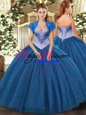 Ball Gowns 15th Birthday Dress Navy Blue Sweetheart Tulle Sleeveless Floor Length Lace Up