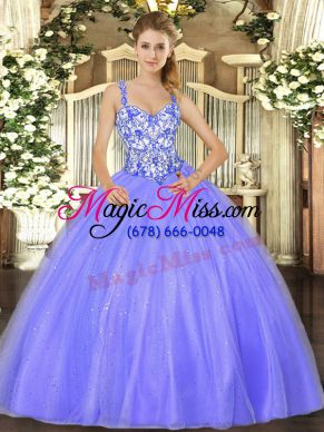 Fantastic Ball Gowns Sweet 16 Dresses Lavender Straps Organza Sleeveless Floor Length Lace Up