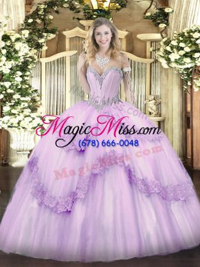 Lavender Sweetheart Lace Up Beading and Appliques 15th Birthday Dress Sleeveless