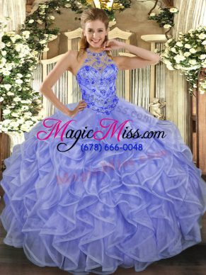 Asymmetrical Lavender 15 Quinceanera Dress Halter Top Sleeveless Lace Up