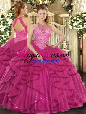 Fantastic Sleeveless Lace Up Floor Length Beading and Ruffles Sweet 16 Quinceanera Dress