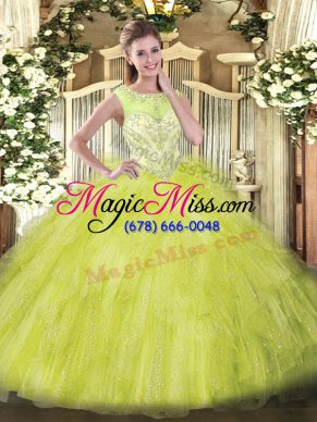 Dramatic Yellow Green Sleeveless Organza Zipper Quinceanera Dress for Sweet 16 and Quinceanera