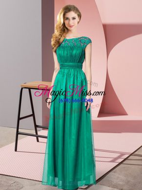 Smart Sleeveless Tulle Floor Length Zipper Prom Dresses in Turquoise with Lace