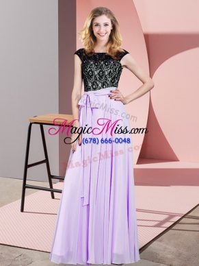 Empire Prom Dresses Lavender Scoop Chiffon Sleeveless Floor Length Lace Up