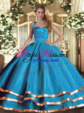 Cute Baby Blue Sleeveless Tulle Lace Up Sweet 16 Dress for Military Ball and Sweet 16 and Quinceanera