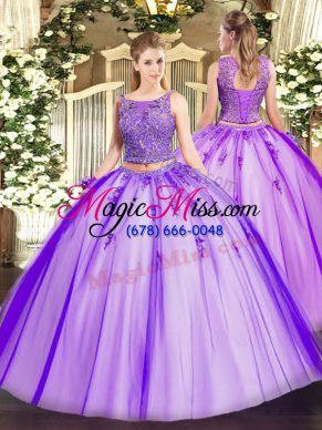 Exceptional Lavender Lace Up Sweet 16 Dresses Beading and Appliques Sleeveless Floor Length