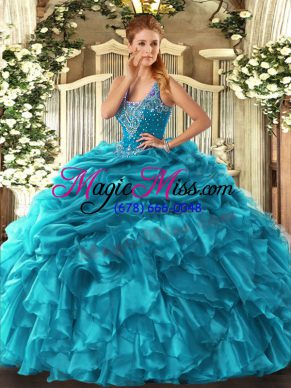 Elegant Sleeveless Lace Up Floor Length Beading and Ruffles and Pick Ups Sweet 16 Quinceanera Dress