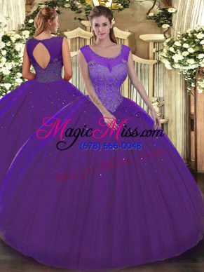 High Quality Floor Length Purple Quinceanera Dresses Scoop Sleeveless Backless