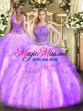 Affordable Beading and Ruffles Sweet 16 Dresses Lavender Lace Up Sleeveless Floor Length