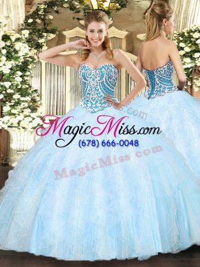 Unique Light Blue Lace Up Sweet 16 Dresses Beading and Ruffles Sleeveless Floor Length