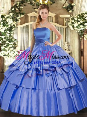 Cheap Blue Sleeveless Ruffled Layers Floor Length Quinceanera Dress