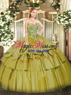 Olive Green Sweetheart Neckline Beading and Ruffled Layers Vestidos de Quinceanera Sleeveless Lace Up