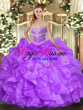 Decent Organza Sweetheart Sleeveless Lace Up Beading and Ruffles Sweet 16 Dresses in Lavender