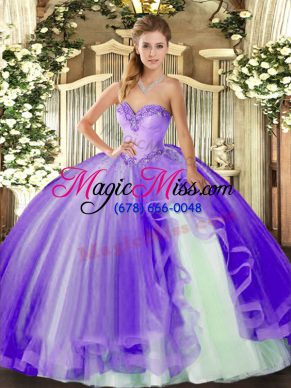 Suitable Lavender Tulle Lace Up Sweet 16 Dresses Sleeveless Floor Length Beading and Ruffles