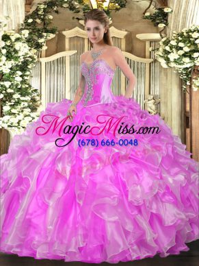 Lilac Sweetheart Lace Up Beading and Ruffles Quinceanera Dresses Sleeveless