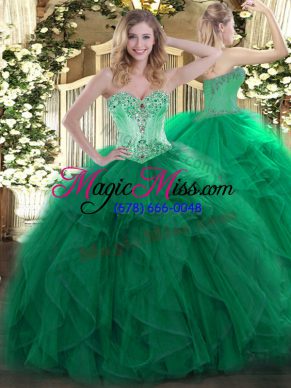 Flirting Dark Green Sleeveless Organza Lace Up Quinceanera Dresses for Sweet 16 and Quinceanera