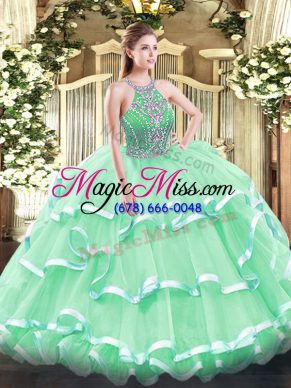 Exquisite Apple Green Lace Up Sweet 16 Dresses Beading and Ruffled Layers Sleeveless Floor Length