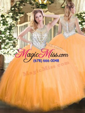 Lovely Orange Red Sleeveless Tulle Zipper Sweet 16 Dress for Military Ball and Sweet 16 and Quinceanera