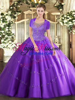 Flare Lavender Scoop Clasp Handle Beading and Appliques 15 Quinceanera Dress Sleeveless