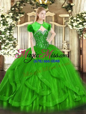 Comfortable Green Sweetheart Neckline Beading and Ruffles 15 Quinceanera Dress Sleeveless Lace Up
