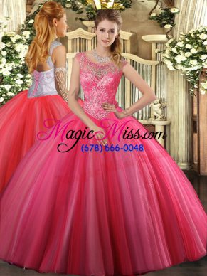 Coral Red 15 Quinceanera Dress Sweet 16 and Quinceanera with Beading Scoop Sleeveless Lace Up