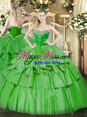 Sweetheart Sleeveless Organza and Taffeta Quinceanera Gowns Beading and Ruffled Layers Lace Up