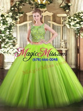Floor Length Two Pieces Sleeveless Green Quinceanera Gowns Lace Up