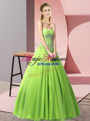 Sleeveless Tulle Floor Length Lace Up Dress for Prom in with Beading