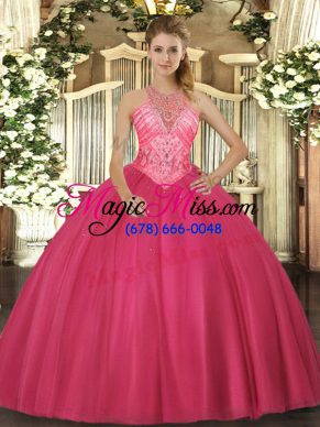 Romantic Sleeveless Beading Lace Up Quince Ball Gowns
