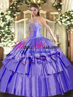Lavender Sweetheart Lace Up Beading and Ruffled Layers Quinceanera Dress Sleeveless