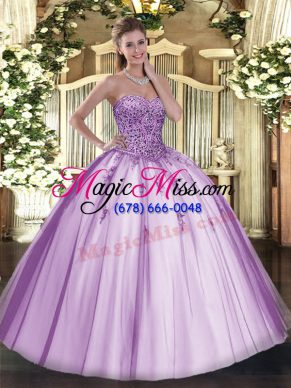 Floor Length Ball Gowns Sleeveless Lavender Quinceanera Dress Lace Up
