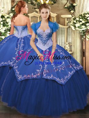 Free and Easy Floor Length Blue 15 Quinceanera Dress Satin and Tulle Sleeveless Beading and Embroidery