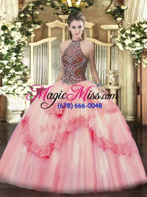 Decent Sleeveless Lace Up Floor Length Beading and Appliques Ball Gown Prom Dress