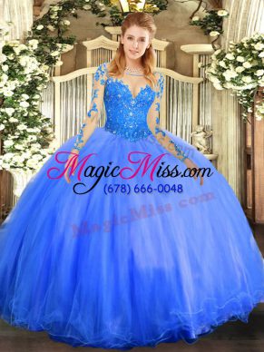 Edgy Tulle Long Sleeves Floor Length Quinceanera Dress and Lace