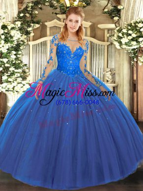 Long Sleeves Lace Up Floor Length Lace Sweet 16 Dress